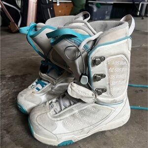 White and Teal Snowboard Boots